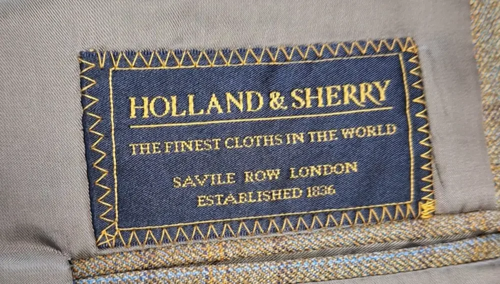 Tom James Blazer Mens 46L Brown Green Plaid Holland & Sherry Cloth Made USA